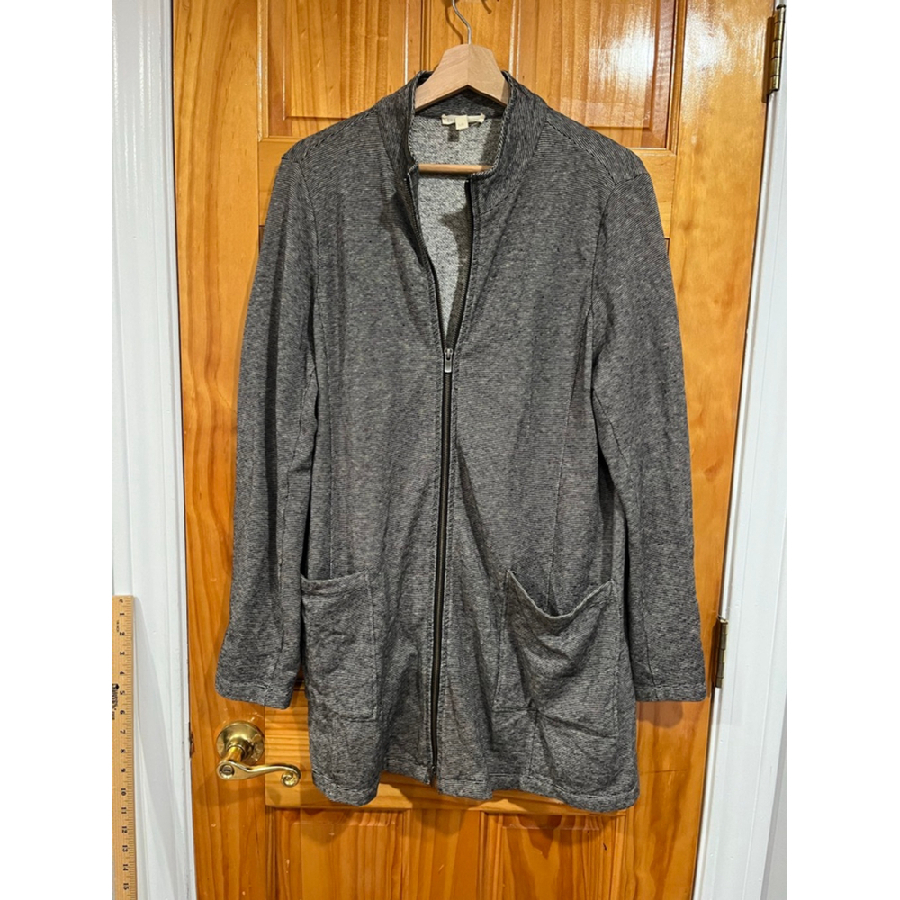 Eileen Fisher Cozy Hemp & Organic Lagenlook Cotton Microstripe Jacket Size Large